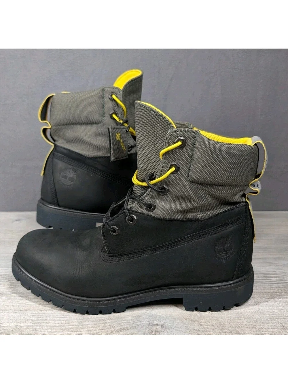 Timberland Mens 12 Black Gray Yellow Treadlight Waterproof 6in ReBOTL Work Boots